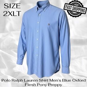 Polo Ralph Lauren Shirt Mens 2XLT Tall Blue Oxford Flesh Pony Preppy FAST SHIP